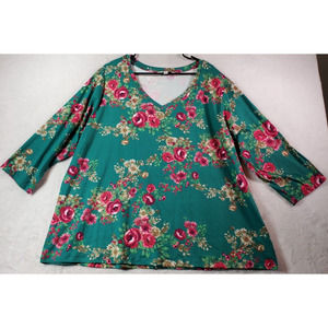 The Pioneer Women Blouse Top Womens Size 3XL Green Floral Polyester Long Sleeve‎